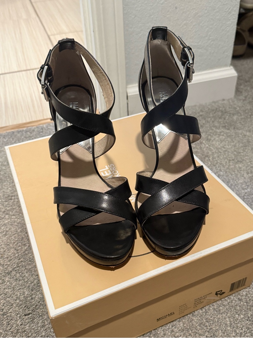 Michael Kors Black Leather Crisscross Ankle-Strap Heels